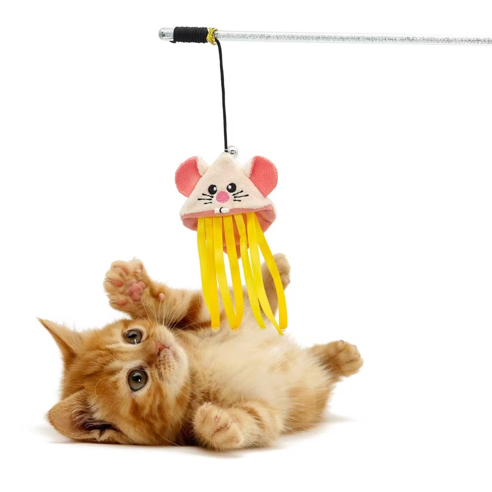 Interactive Cat Toy Teaser with Crunch paper and Ring bell -  Mouse Design